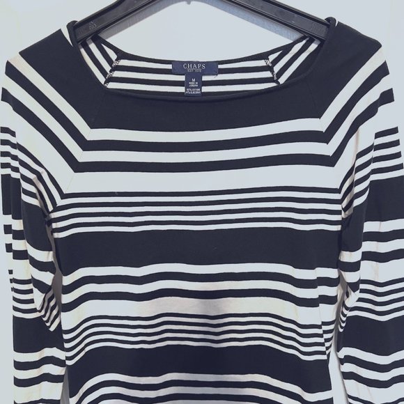 Chaps-Medium-Black & White Strips-Stretch-Casual-Classy-travel-vacation - Picture 4 of 8